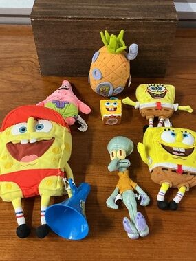 VTG SpongeBob SquarePants Lifeguard Squidward Plush Nanco Mattel Lot Of 7